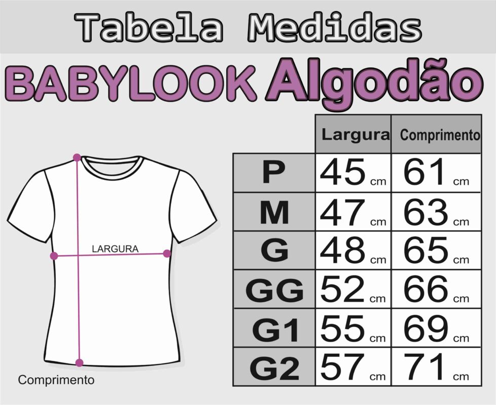 tabela medida babylook algodao