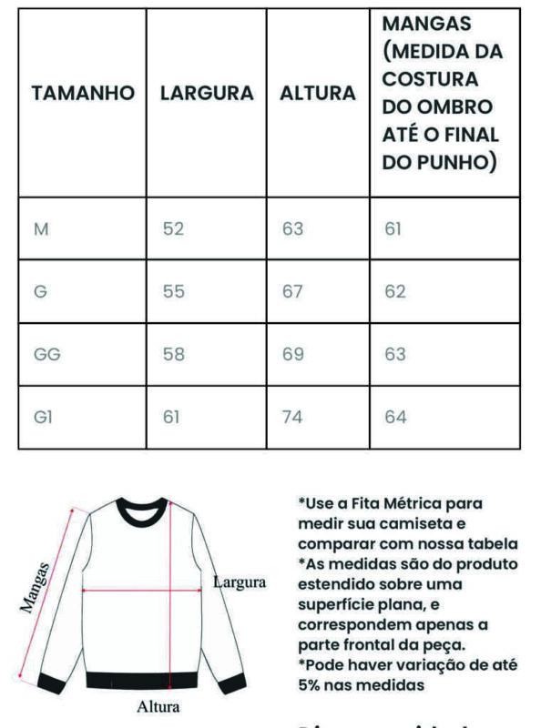 tabela medidas moletom