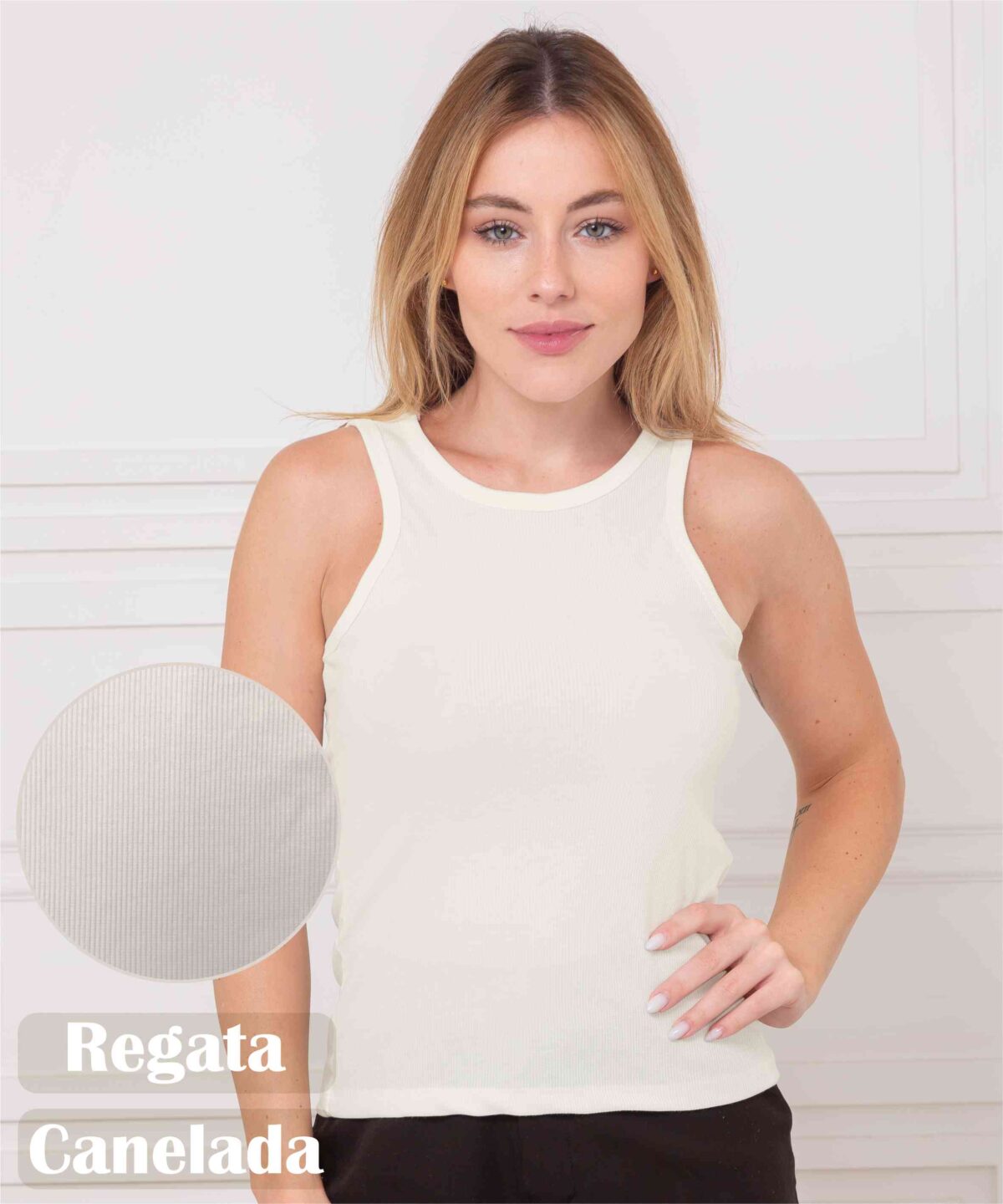 Regata Canelada Poliéster Feminina - Imagem 4